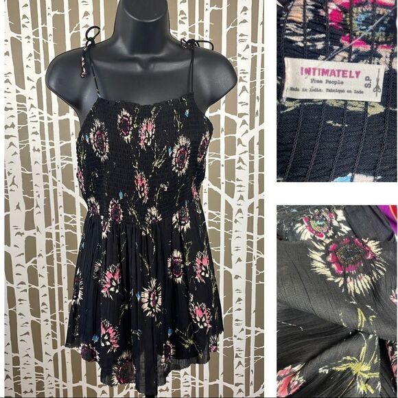 Free People Floral Print Smocked Top Gauze Tank Top NEW size S - Picture 1 of 16